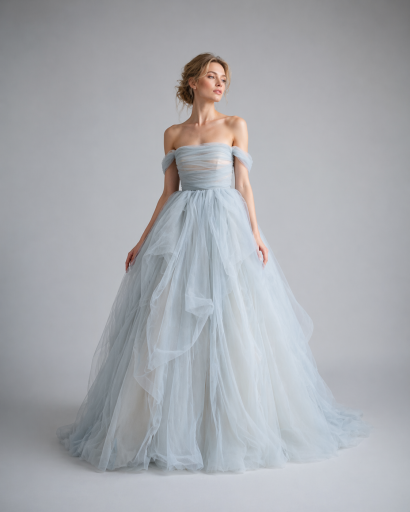 Cеро-голубое Свадебное Платье - Orfey gown